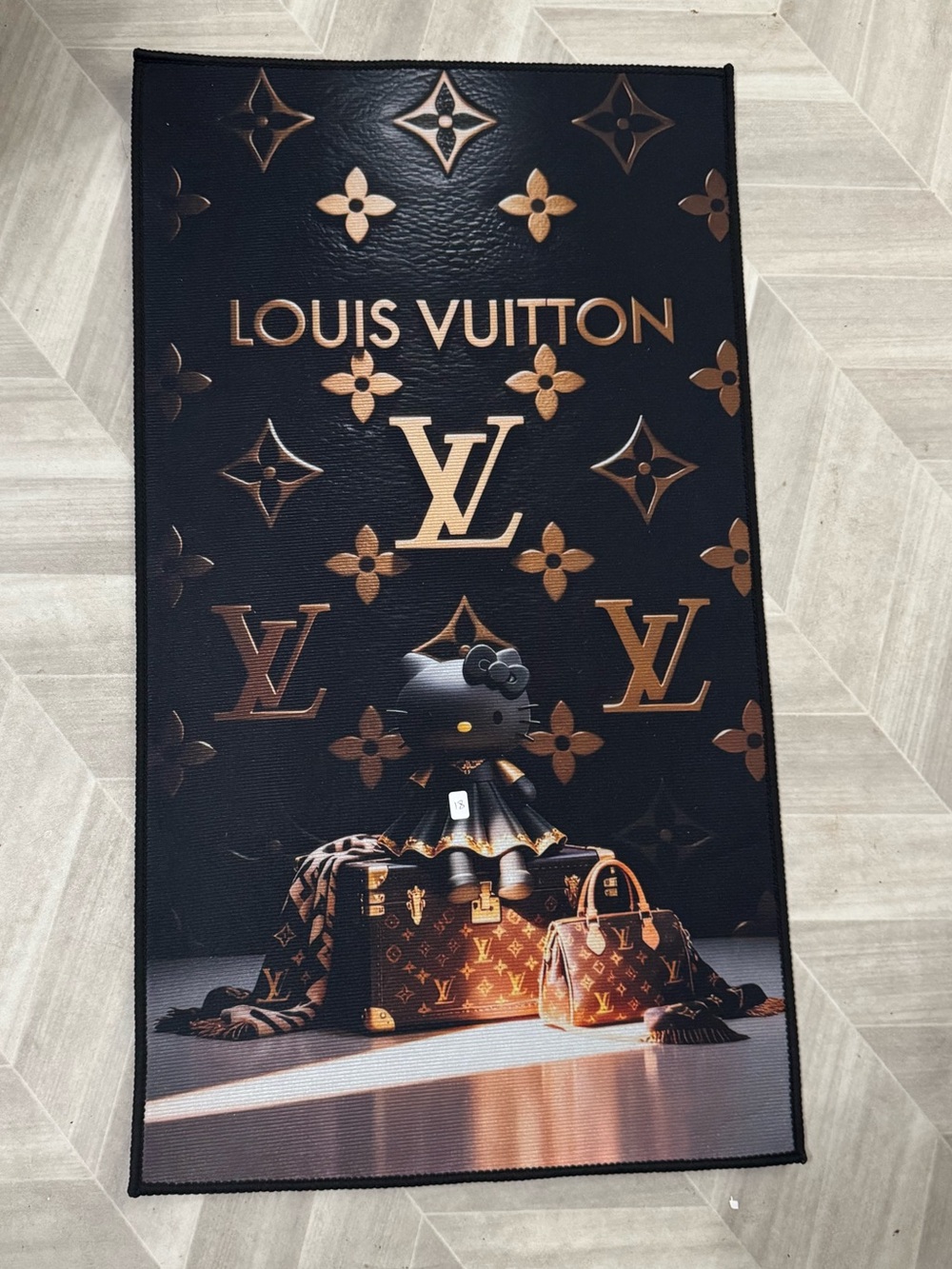 Louis Vuitton Black with Gold Monogram Floor Rug